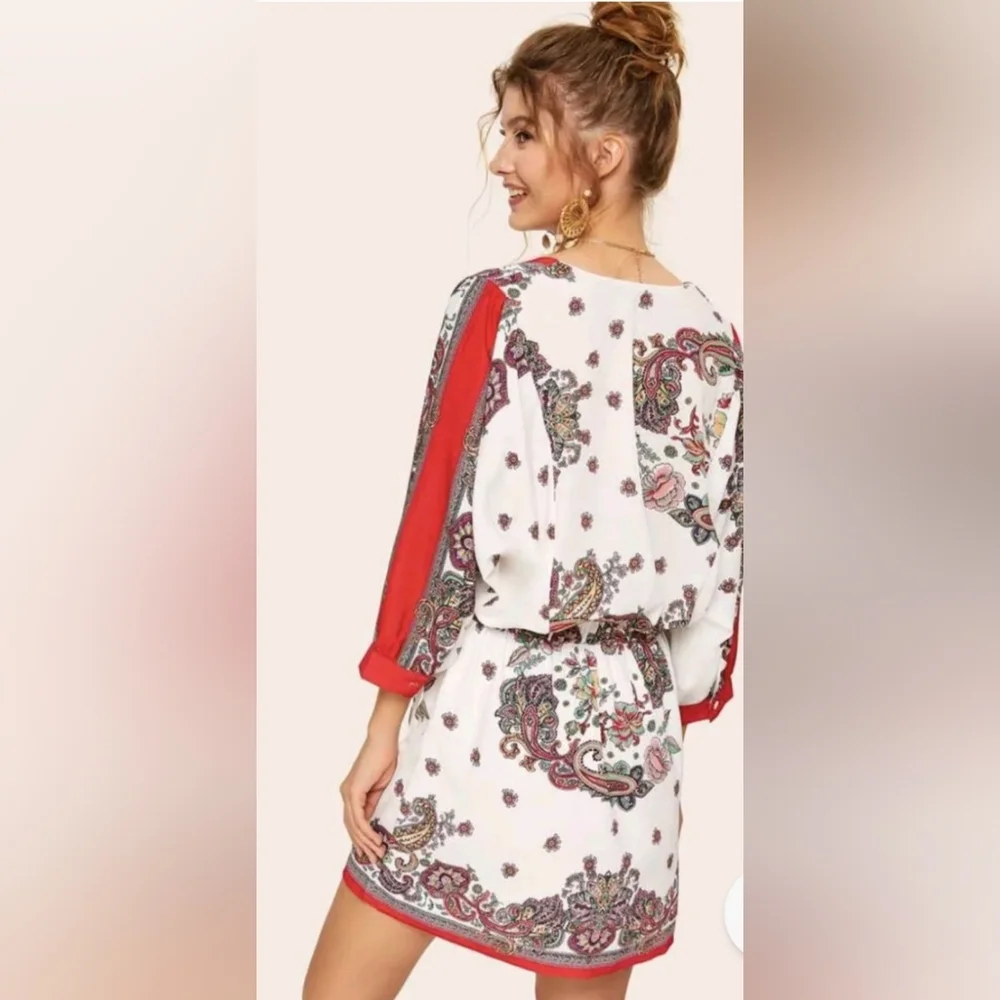 Zara Pink Paisley Floral Print Wrap Mini Dress Sz M Tie Waist Feminine Flirty - Picture 2 of 16